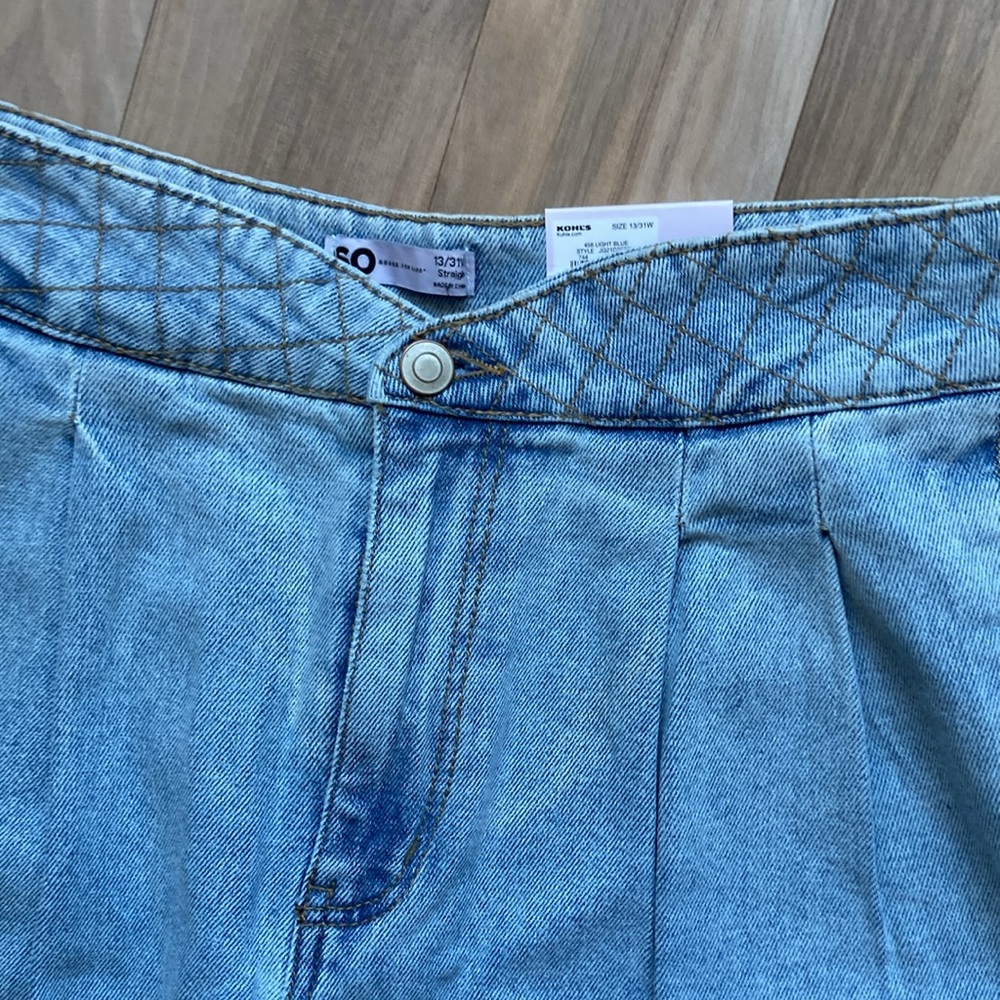 So Super high rise straight woven denim jean pant quilted design waistband 13 31 - Picture 7 of 17